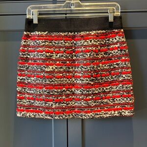 Milly Vibrant Red and Black Tweed Mini Skirt